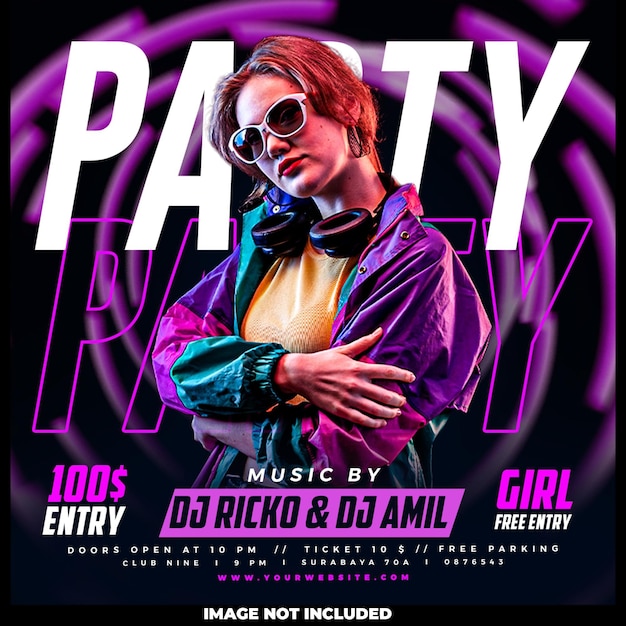 Free PSD party night social media post template design