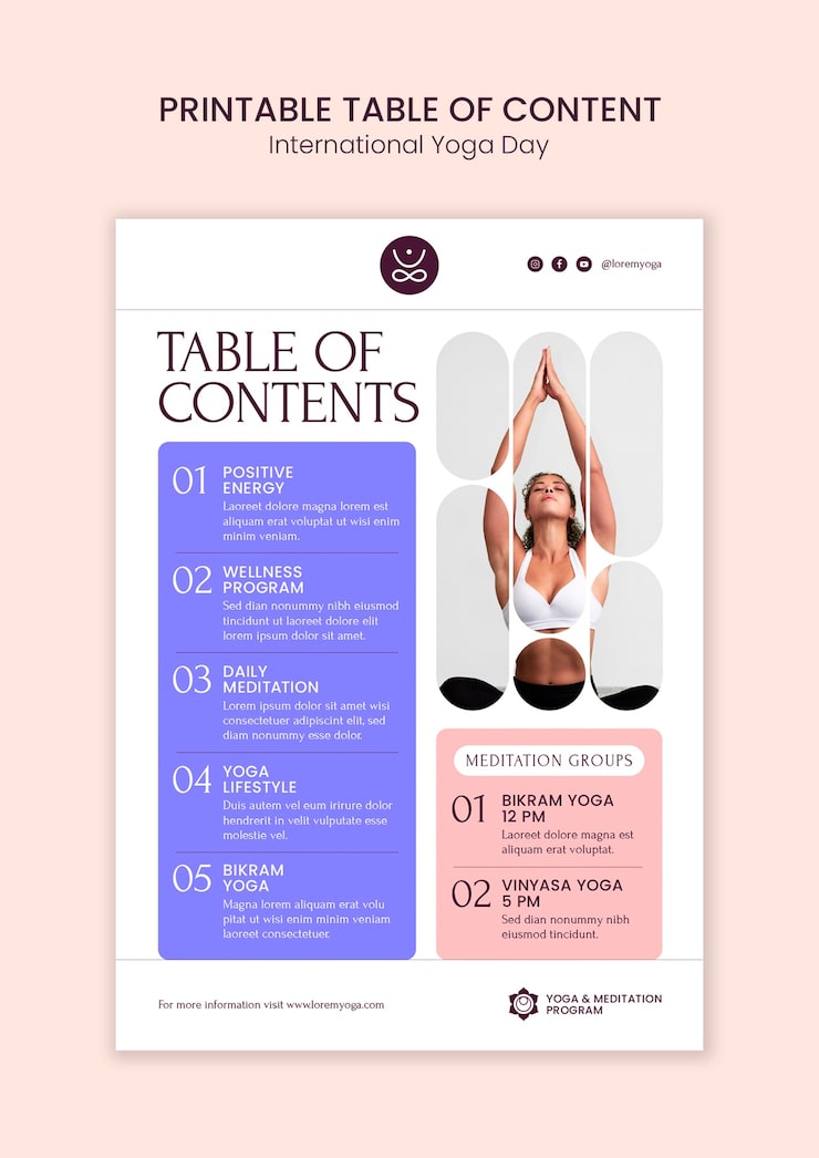 Free PSD printable yoga table of contents