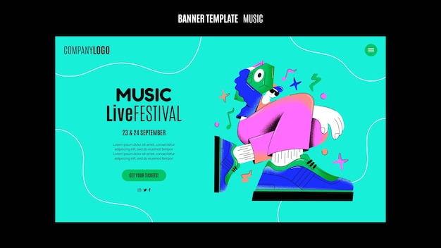 Free PSD retro style music festival banner  template