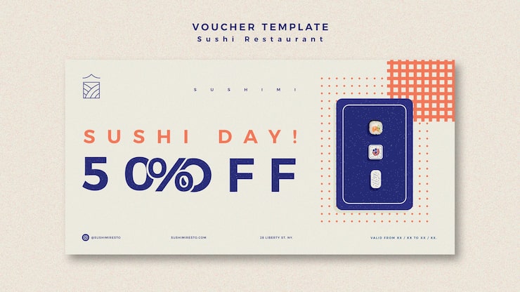 Free PSD sushi restaurant voucher template