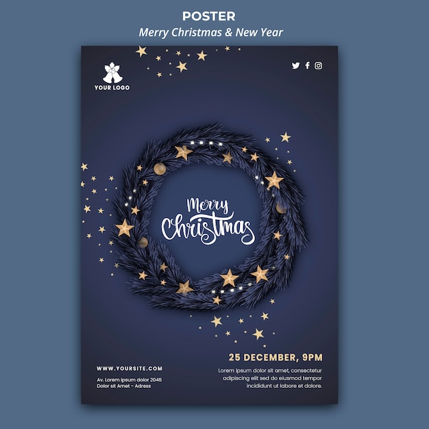 Free PSD vertical poster template for christmas and new year