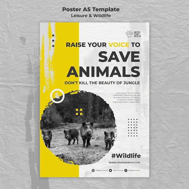 Free PSD vertical poster template for wildlife and environment protection