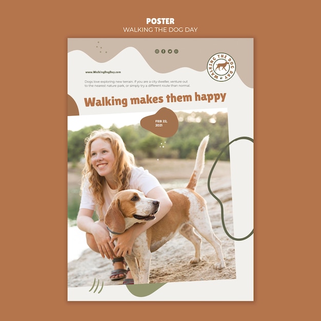 Free PSD walking the dog day template poster