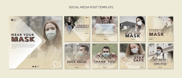 Free PSD wear a mask social media post template