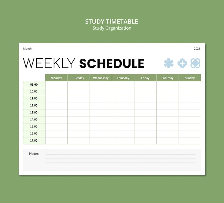 Free PSD weekly study schedule template