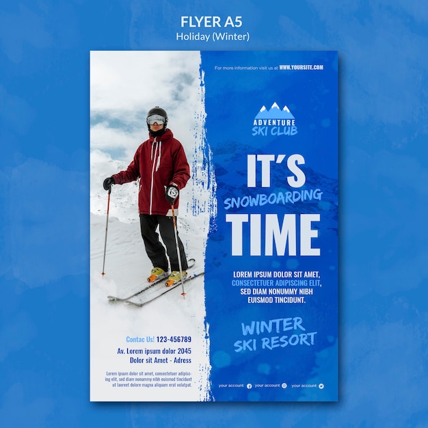 Free PSD winter ski resort flyer template