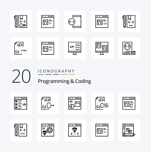 Free Vector 20 programming and coding line icon pack like develop coding development programming develop
