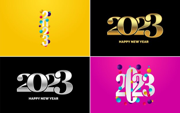 Free Vector 2023 happy new year typography design pack