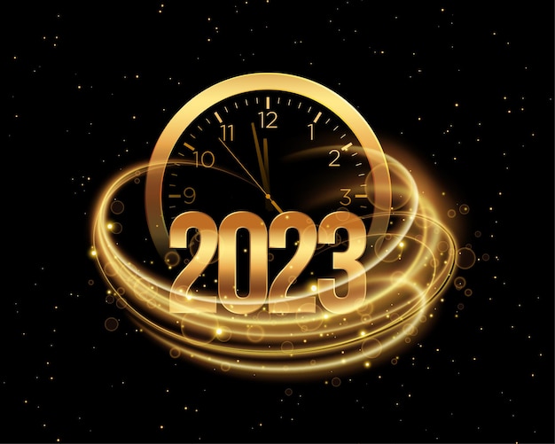 Free Vector 2023 new year background with golden clock and light effect