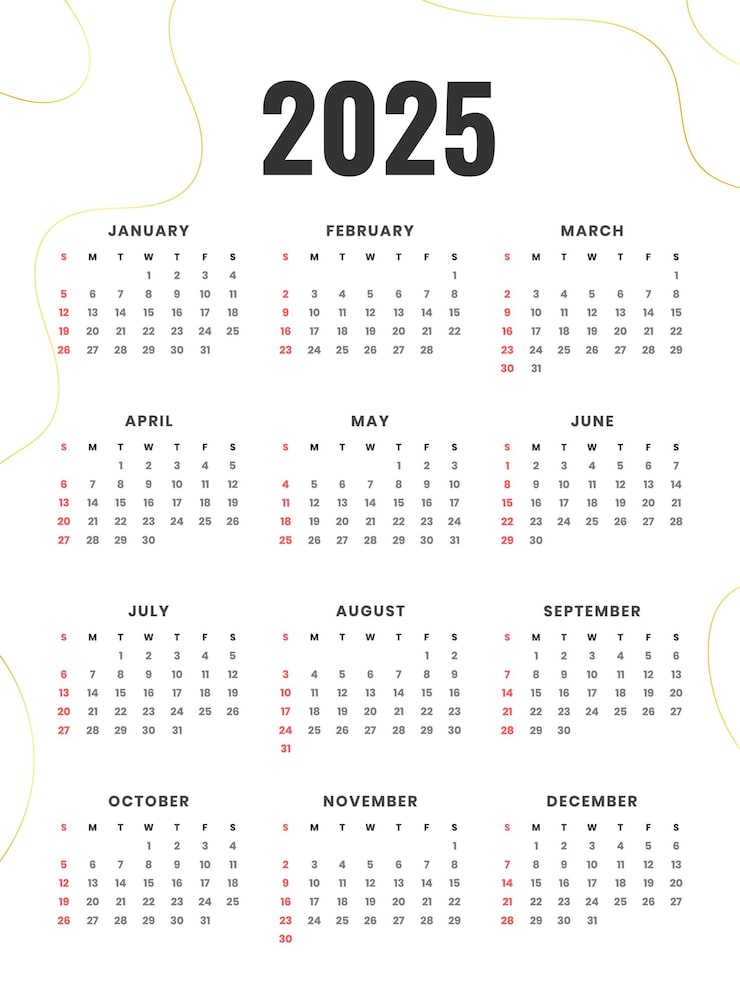 Free Vector 2025 calendar template for new year event and business