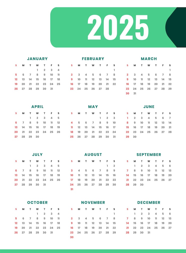 Free Vector 2025 calender template for new year event and business