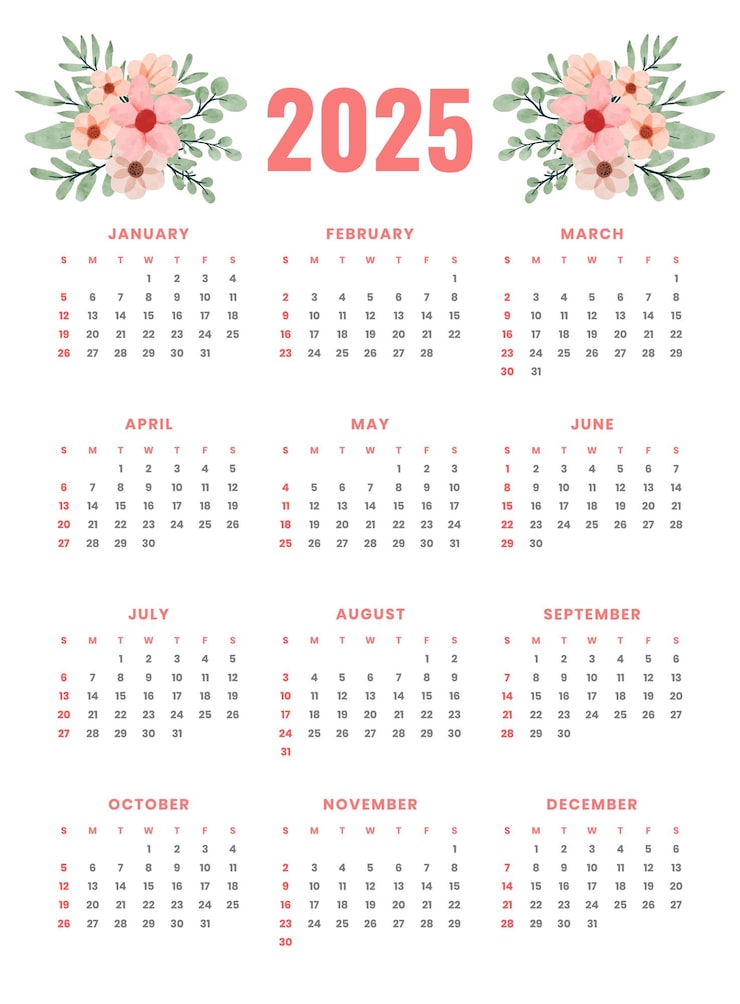 Free Vector 2025 calender template for new year event and business