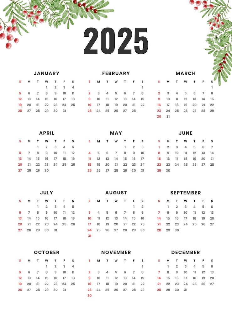 Free Vector 2025 calender template for new year event and business