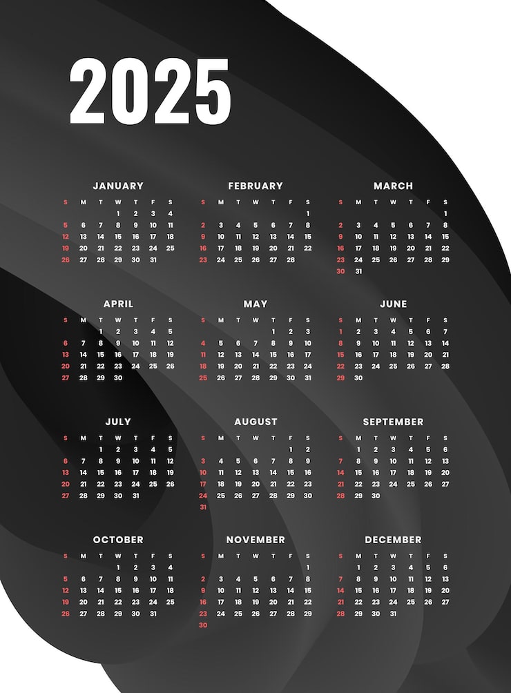 Free Vector 2025 calender template for new year event and business