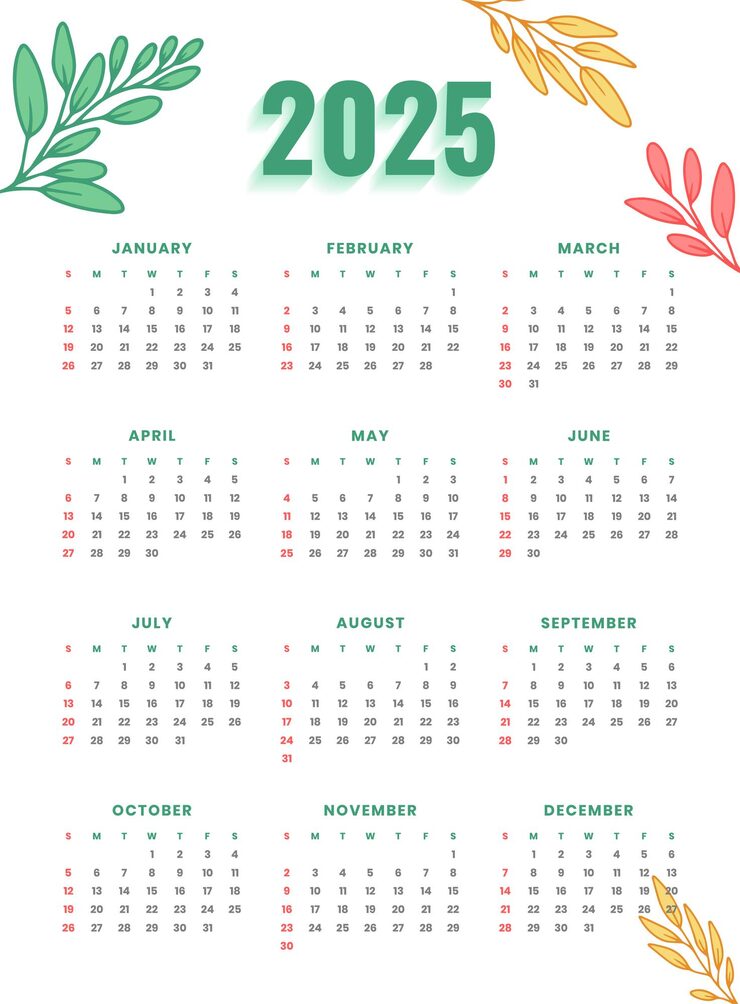 Free Vector 2025 calender template for new year event and business