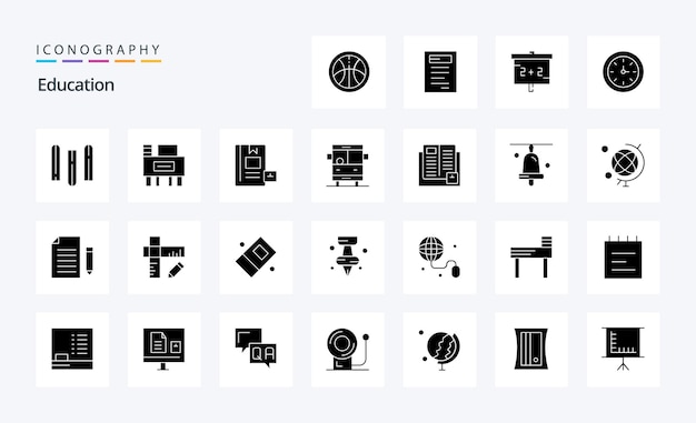 Free Vector 25 education solid glyph icon pack