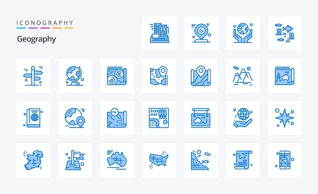 Free Vector 25 geo graphy blue icon pack
