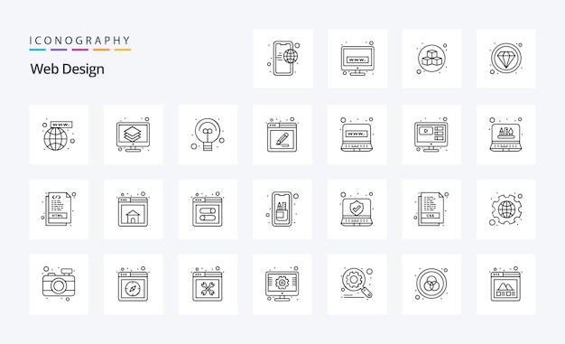 Free Vector 25 web design line icon pack vector icons illustration