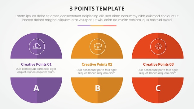 Free Vector 3 points stage template infographic concept for slide presentation with with 3 point list with flat style vector