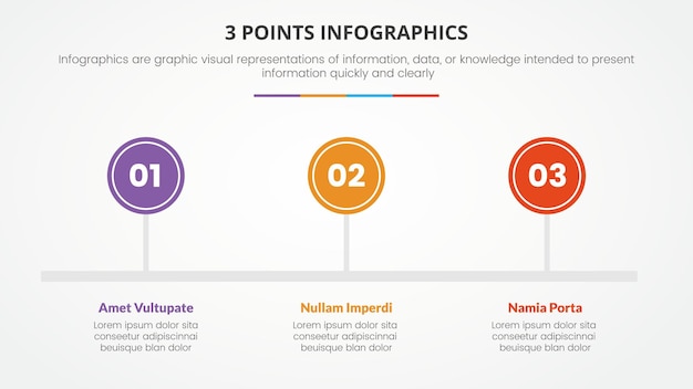 Free Vector 3 points or stages infographic concept with right direction and timeline style for slide presentation with 3 point list