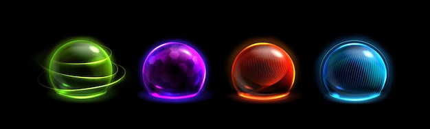 Free Vector 3d protect force bubble and shield sphere effect dome barrier technology abstract vector element secure ball defence shape with hexagon grid ai network immune round shape light graphic design