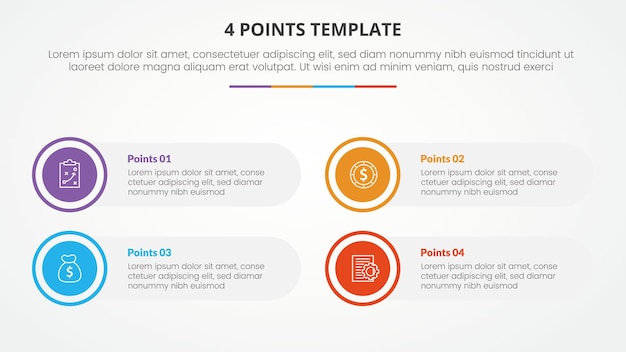 Free Vector 4 points stage template infographic concept for slide presentation with big circle outline 4 point list with flat style vector
