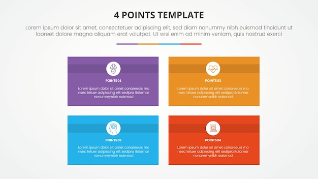 Free Vector 4 points stage template infographic concept for slide presentation with rectangle box matrix structure with 4 point list with flat style vector