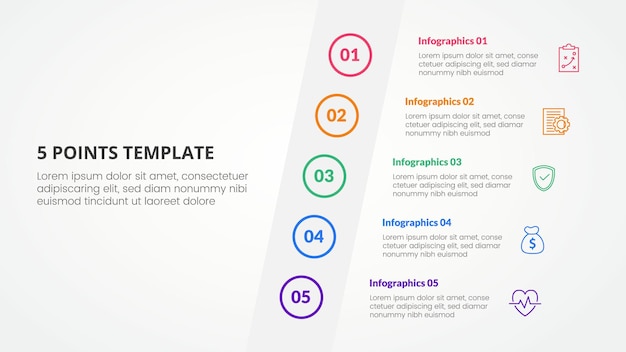 Free Vector 5 points stage template infographic concept for slide presentation with tilt sideways content vertical with 5 point list with flat style vector