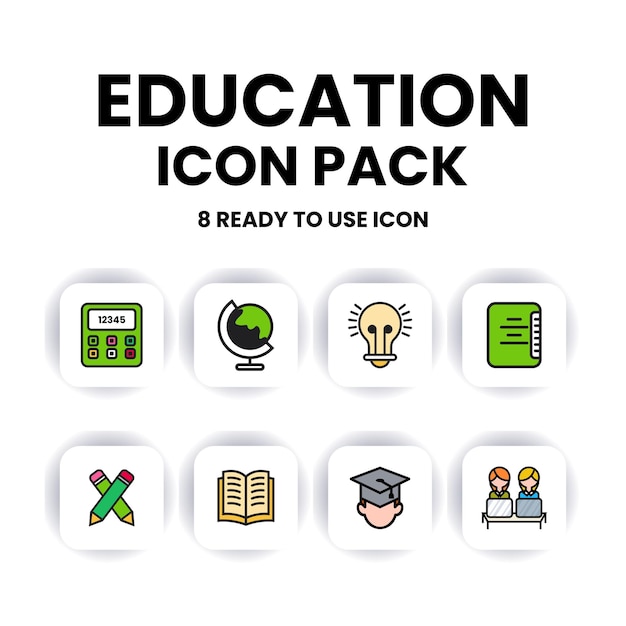 Free Vector 8 modern flat icons for digital learning