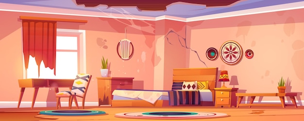 Free Vector abandoned bohemian bedroom interior
