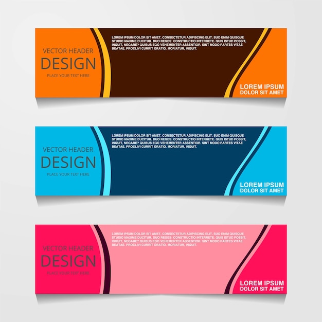 Free Vector abstract design banner web template with three different color layout header templates modern vector illustration