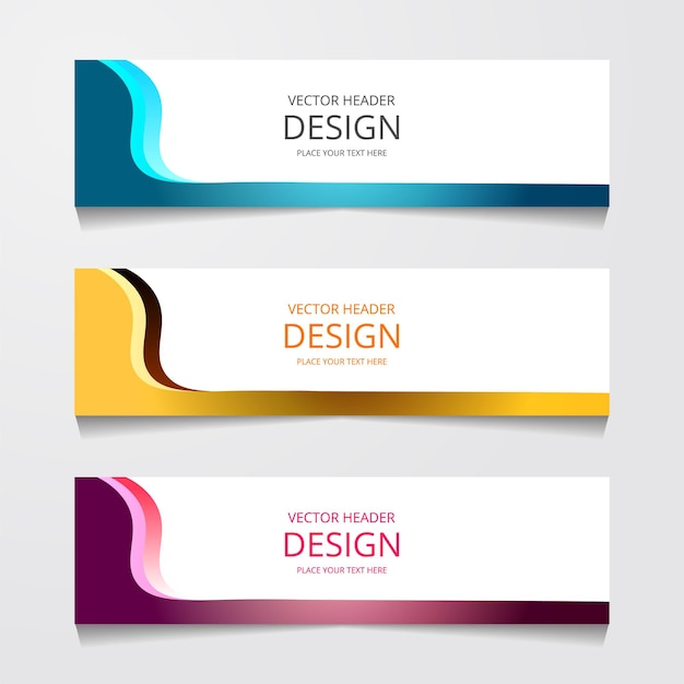 Free Vector abstract design banner web template with three different color layout header templates modern vector illustration