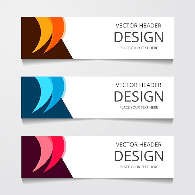 Free Vector abstract design banner web template with three different color layout header templates modern vector illustration