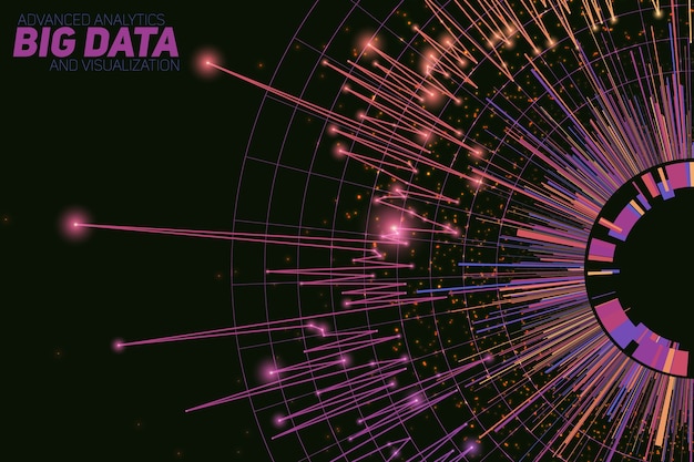 Free Vector  abstract round big data visualization. futuristic infographics design. visual information complexity. intricate data threads graphic. social network or business analytics representation.
