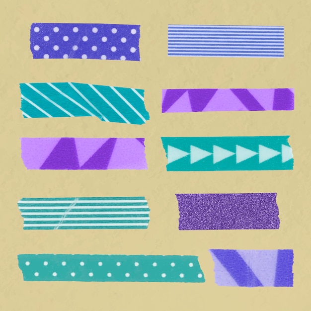Free Vector abstract washi tape sticker, purple pattern vector collection