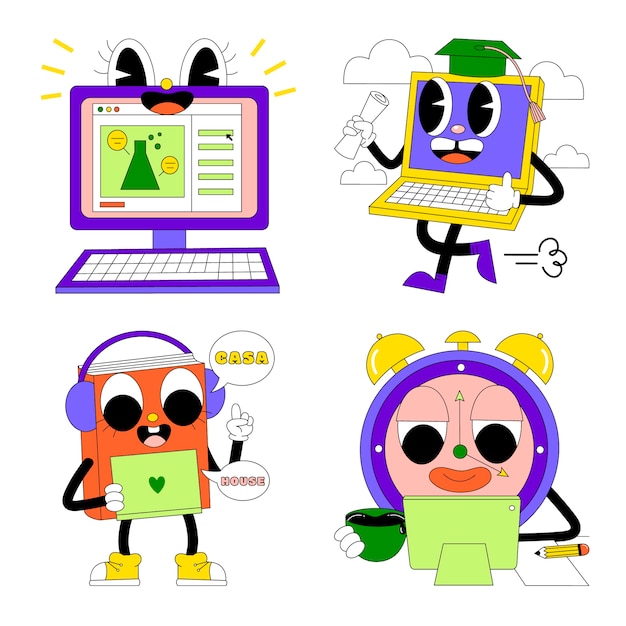 Free Vector acid e-learning stickers collection