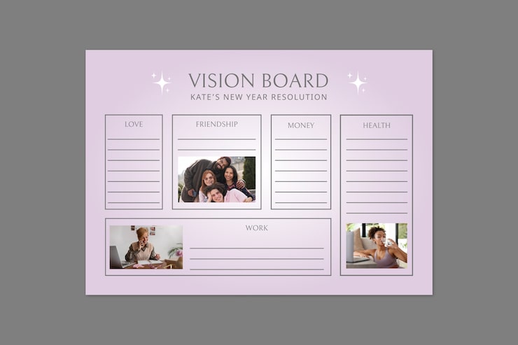 Free Vector aesthetic pastel kate's new year blank vision board