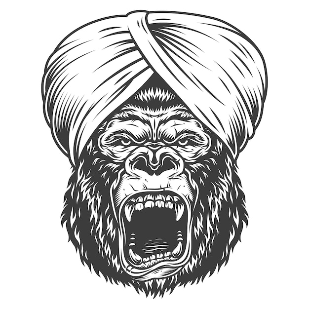 Free Vector angry gorilla in monochrome style