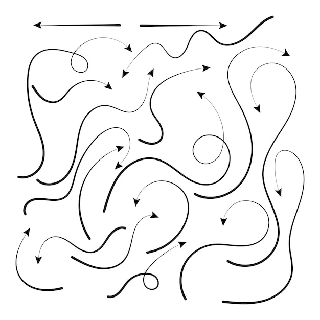 Free Vector arrow hand drawn different shape direction black line set selection doodle sketch curve path