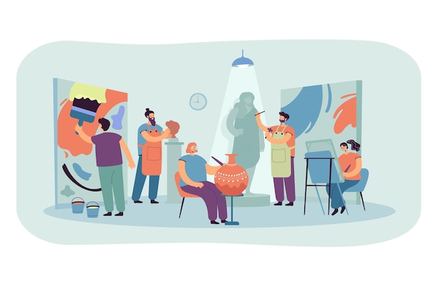 Free Vector artists and sculptors creating artworks in workshop or design studio