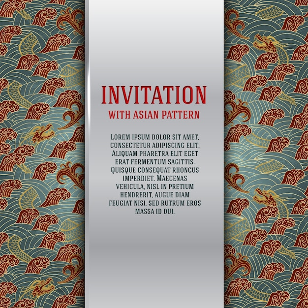 Free Vector asian invitation card with dragons and waves