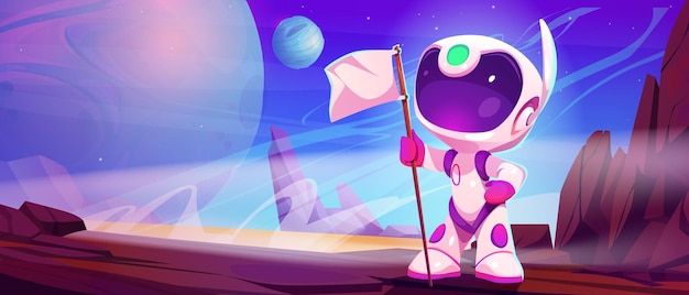 Free Vector astronaut with flag on moon or planet