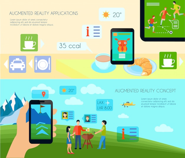 Free Vector augmented reality and technology horizontal banners set