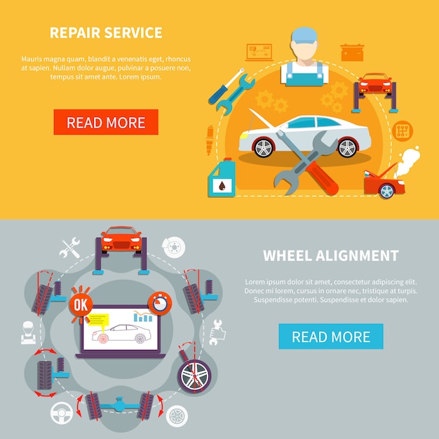 Free Vector auto service horizontal banners