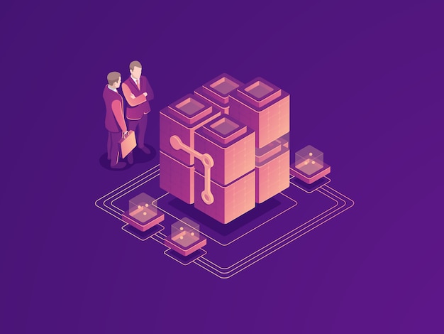 Free Vector automated business process concept, server room rack, data center, database icon