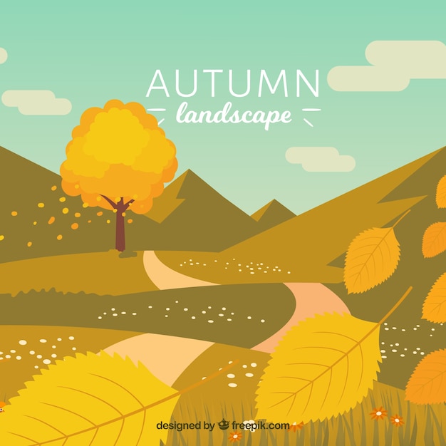 Free Vector autumn background with a yellow tree