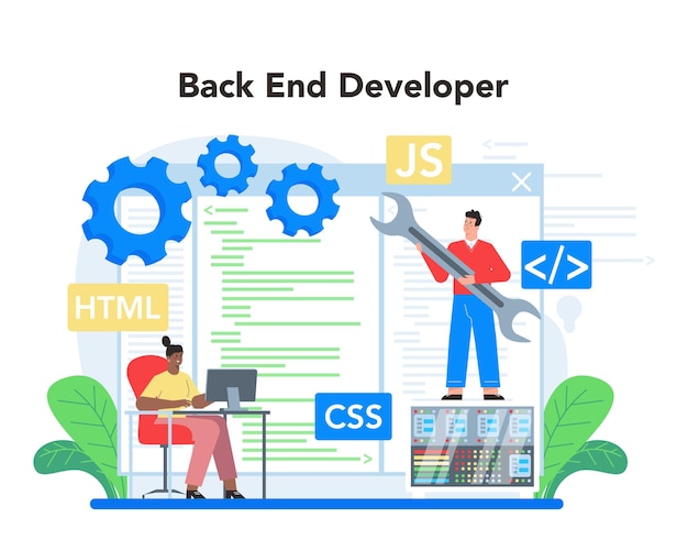 Free Vector back end development concept software development process website interface design improvement programming and coding it profession isolated flat vector illustration