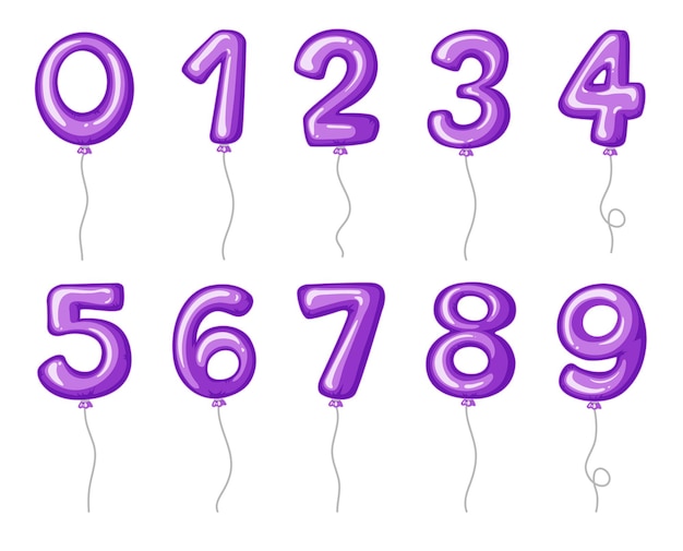 Free Vector balloon numbers zero to nine in purple
