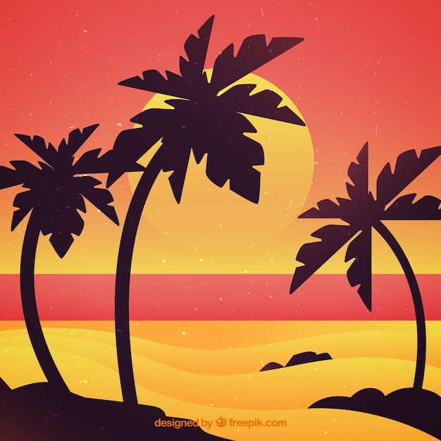 Free Vector beach sunset background with palm trees