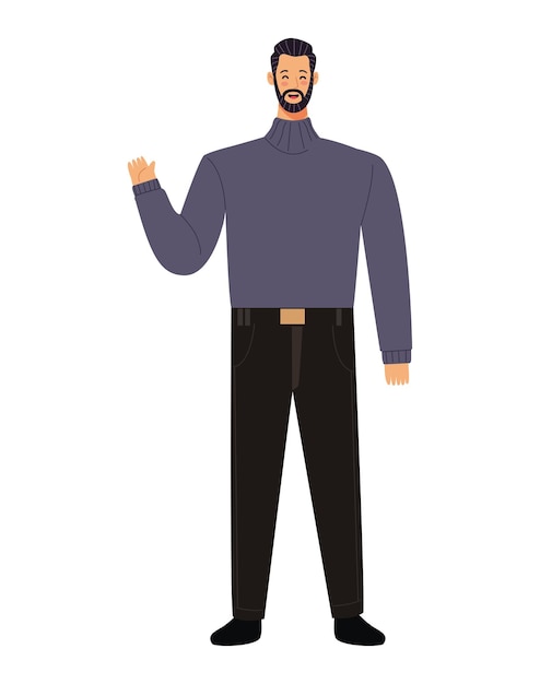 Free Vector bearded adult man standing isolated icon